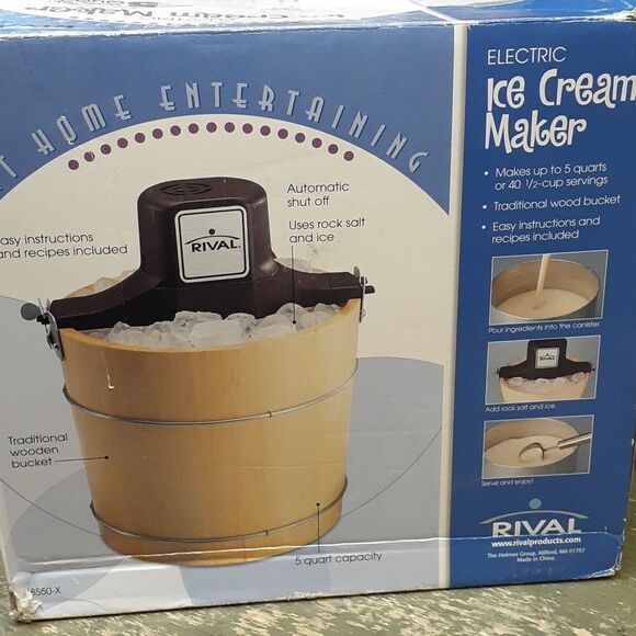 Rival Ice Cream Maker & Yogurt Freezer #8550 Wood Bucket 5 Qt. USA - Picture 12 of 17